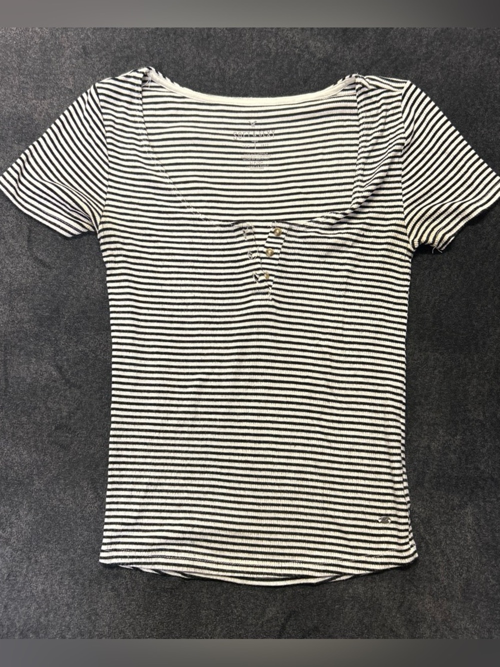 American Eagle Outfitters Black & White Striped Short Sleeve Scoop Top